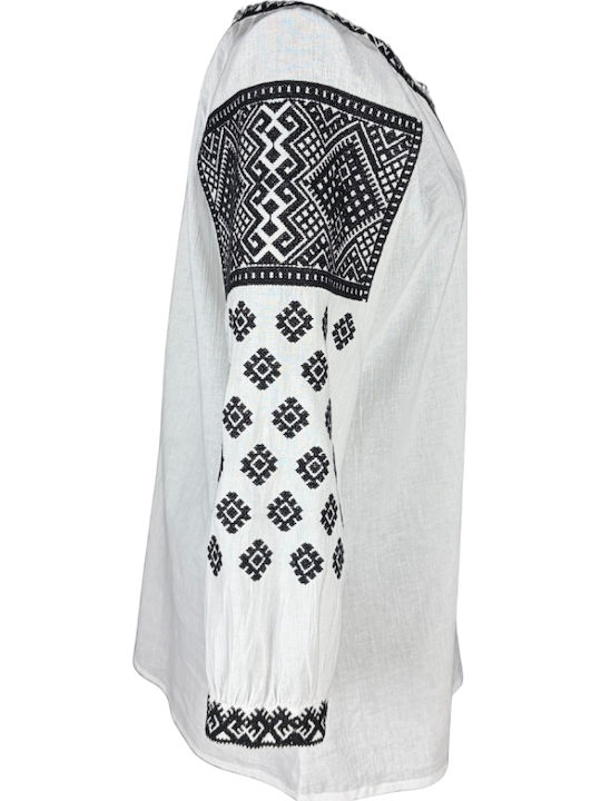 Bluza Damă Bumbac Mânecă Lungă Alb/Portocaliu