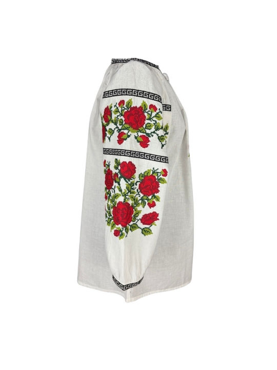 Bluza Damă Bumbac Mânecă Lungă Alb/Portocaliu