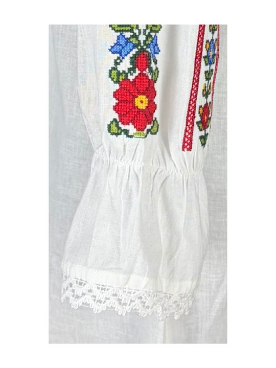 Bluza Damă Bumbac Mânecă Lungă Alb/Portocaliu
