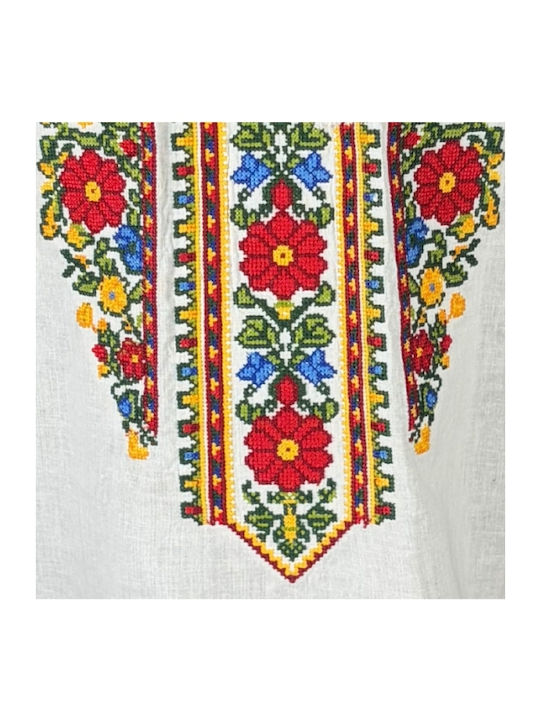 Bluza Damă Bumbac Mânecă Lungă Alb/Portocaliu