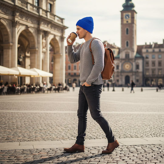 Beanie Unisex Σκούφος με Rib Πλέξη σε Μπλε χρώμα