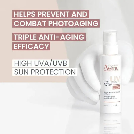 Avène Hyaluron Activ Uv Triple Efficacy Anti-aging Protective Fluid Hyaluronic Acid Spf 50 40 Ml
