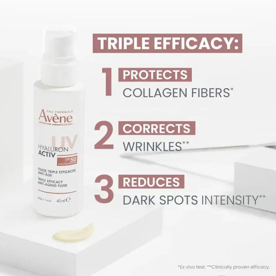 Avène Hyaluron Activ Uv Triple Efficacy Anti-aging Protective Fluid Hyaluronic Acid Spf 50 40 Ml