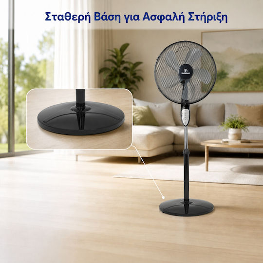 Human Pedestal Fan 50W 40cm Diameter With Remote Control Black