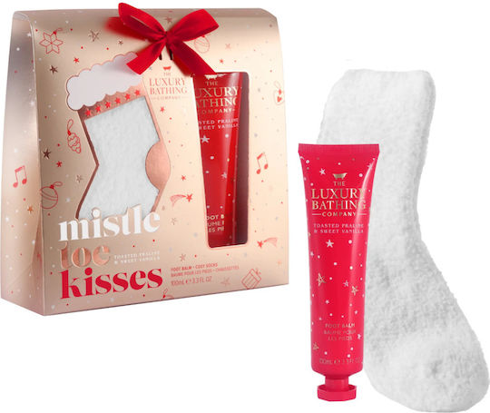 Mistletoe Kisses Pralină Prăjită Vanilie Dulce Set Cadou 100 Ml Balsam pentru Picioare 1 Pereche Șosete Confortabile The Luxury Bathing Company