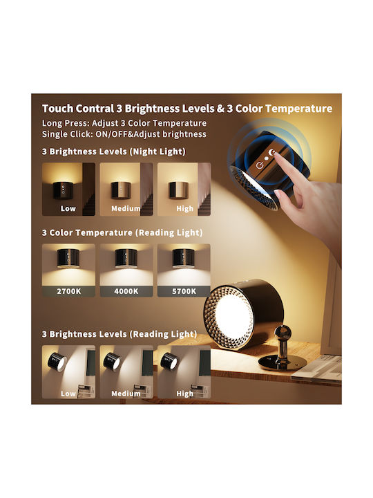 Se Led 4 Mizu Black Wall Battery Led Lamp Recharcheable 8x4,5cm 3,5w 2000mah 3cct Charging Time