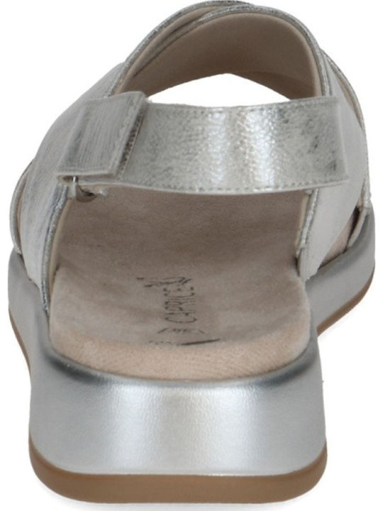 Leather Women's Flat Sandals Flatforms Silver