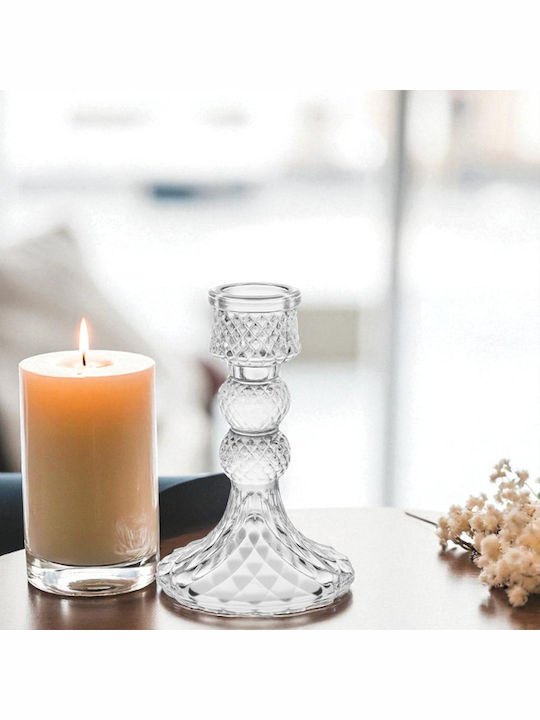 ecarla Glass Candle Holder In Transparent Colour 13cm