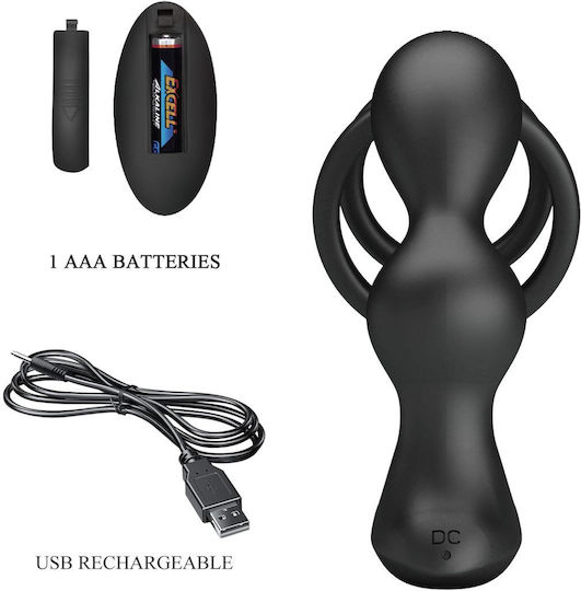 Mr Play Penis Testicle Ring Set Vibrating Anal Plug 12 Functions Black