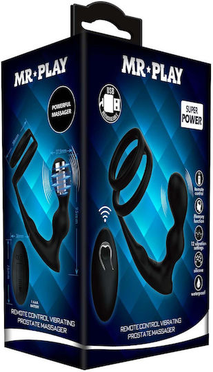 Mr Play Penis Testicle Ring Set Vibrating Anal Plug 12 Functions Black