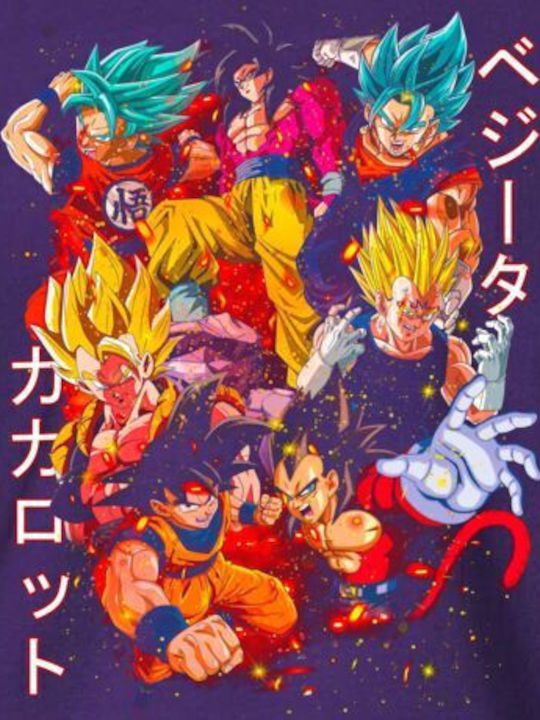 Crewneck Dragon Ball Anime Illustration Characters Dynamic Poses Pop Culture Purple Printed Blouse
