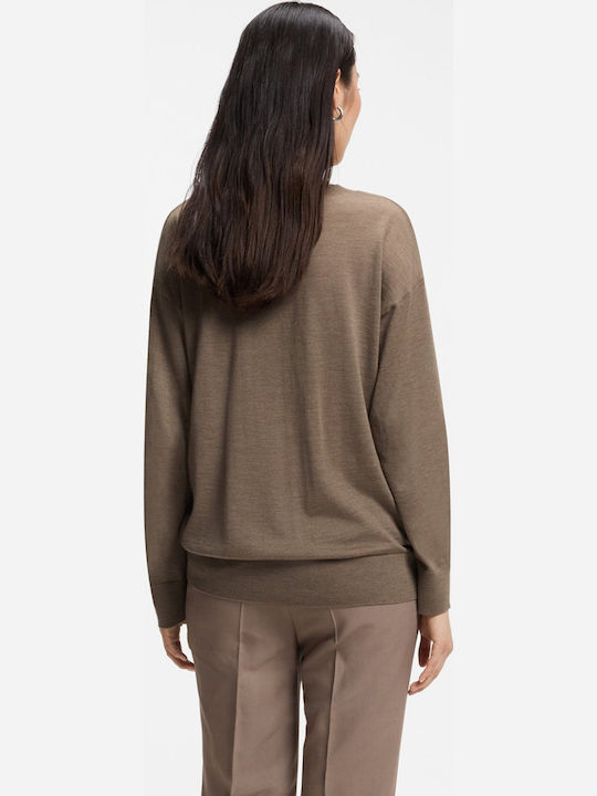 Damen Pullover Wolle mit V-Ausschnitt Hellbraun