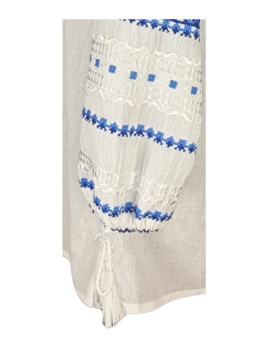 Bluza Damă Bumbac Mânecă Lungă Alb/Portocaliu