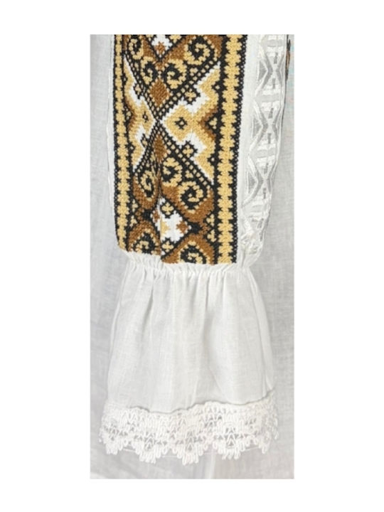 Bluza Damă Bumbac Mânecă Lungă Alb/Portocaliu