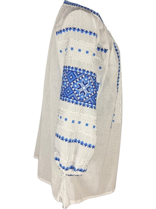Bluza Damă Bumbac Mânecă Lungă Alb/Portocaliu