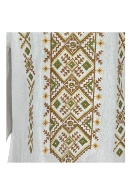 Bluza Damă Bumbac Mânecă Lungă Alb/Portocaliu