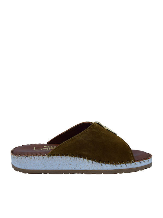 Leather Women's Flat Sandals Tabac Brown