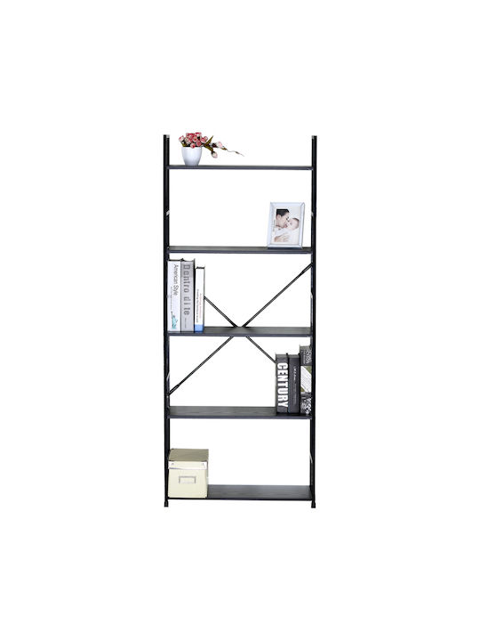 Βιβλιοθήκη Manlo Μαύρο 58.6x23.5x144εκ.