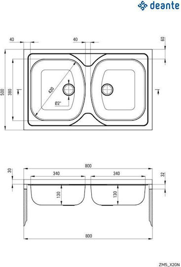 Deante Chiuvetă Inox Drop-In cu Robinet M80xL50cm Gri