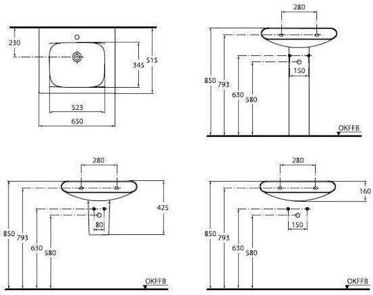 Ideal Standard Επικαθήμενος Νιπτήρας Πορσελάνης 65x52x16cm Λευκό Γυαλιστερό