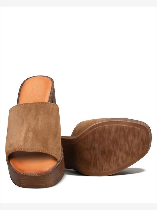 Mules With Heel In Brown Colour