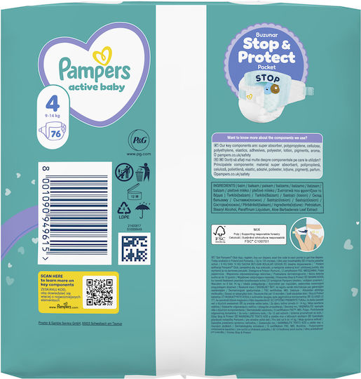 Pampers Tape Diapers Active Baby No. 4 for 9-14kg 76pcs