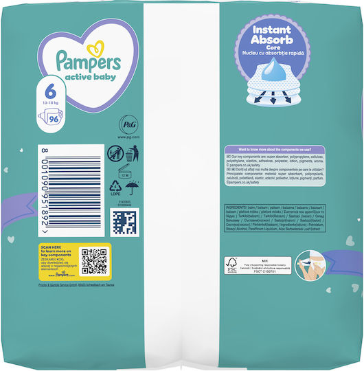Pampers Tape Diapers Active Baby No. 6 for 13-18kg 96pcs