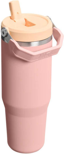 Stanley Iceflow Flip Handled Tumbler Thermos Stainless Steel BPA Free 890ml Peach Rose with Straw and Handle