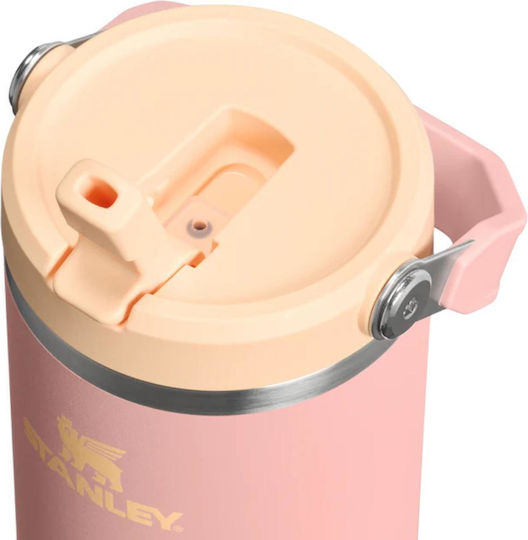 Stanley Iceflow Flip Handled Tumbler Thermos Stainless Steel BPA Free 890ml Peach Rose with Straw and Handle