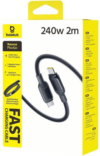Baseus Плетен кабел USB-C мъжки - USB-C 240W PD Черен 2m E0423301