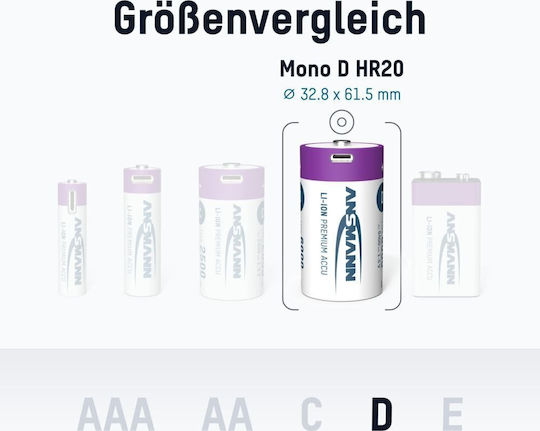 Ansmann Wiederaufladbare Batterien D Li-Ion 5400mAh 1,5V 2 Stück