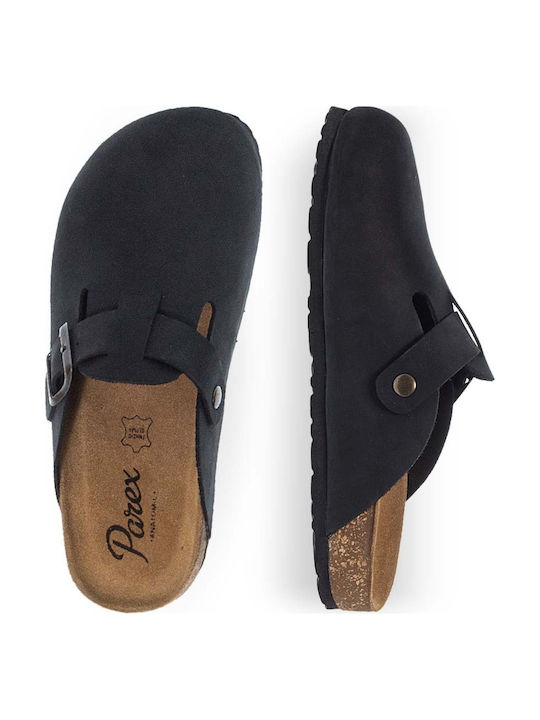 Parex Damen Leder Holzschuhe Schwarz
