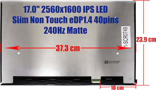 17" LED Slim Touch 2560x1600 Matte 40 Pin Laptop Monitor for Msi Raider Ge78hx 13vi 13vh-070us 14vgg-205us 1-SCR0749