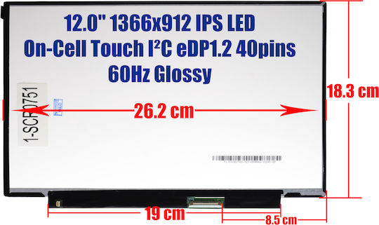 12" LED Touch 60Hz 1600x900 Glossy 40 Pin Laptop Screen for Acer Chromebook Spin 512 R851tn R852tn 1-SCR0751
