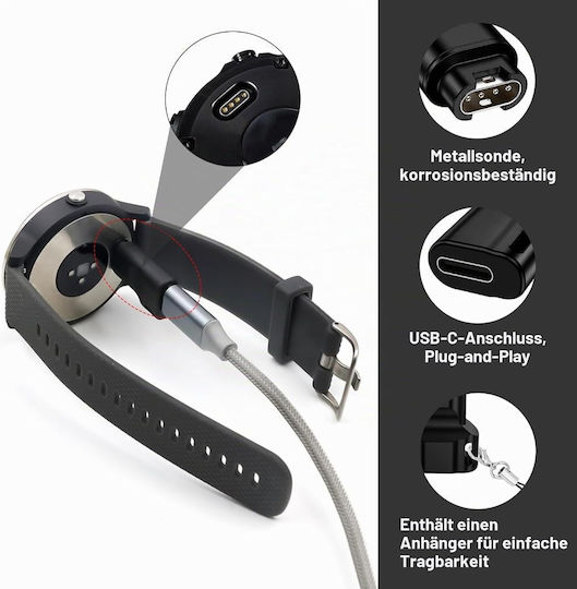 Garmin Кабел за Зареждане и Пренос на Данни Usb + Usb-c Адаптер Garmin Смарт часовник Fenix 7 6 5 Pro Vivoactive 3 4 Forerunner 45 245 745 945 Venu 2 2s Instinct Epix 1м Черен