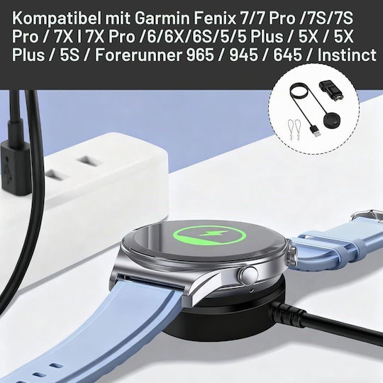 Garmin Кабел за Зареждане и Пренос на Данни Usb + Usb-c Адаптер Garmin Смарт часовник Fenix 7 6 5 Pro Vivoactive 3 4 Forerunner 45 245 745 945 Venu 2 2s Instinct Epix 1м Черен