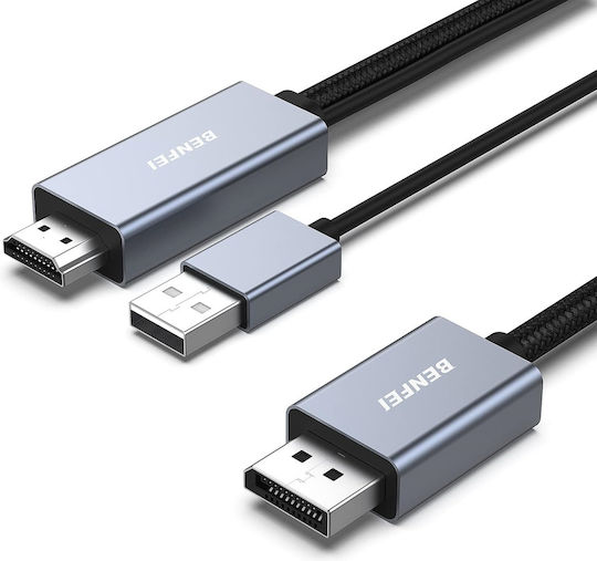Benfei DisplayPort-Kabel 4K 60Hz 2K 144Hz 1080p 165Hz Einweg 1,8 m Grau