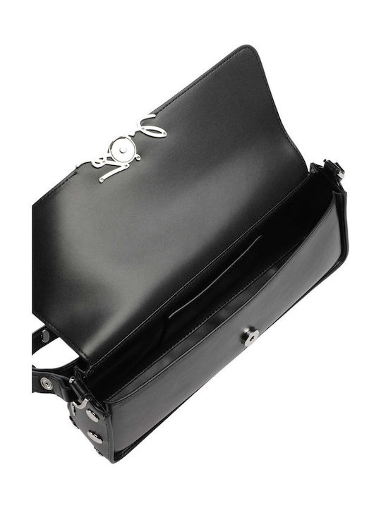 K Signature Leather Women's Shoulder Bag Black