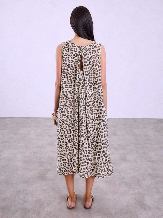 Celestino Rochie de Damă Midi Animal Print Loose Fit Bej