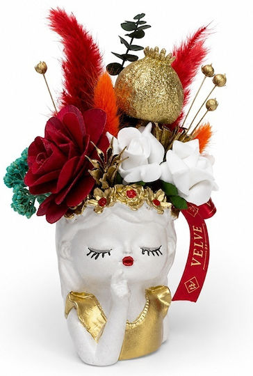 Ceramic Decoration Dreaming Girl Burgundy Red Wooden Begonia Cryogenized Flowers Gold 21x6 Cm