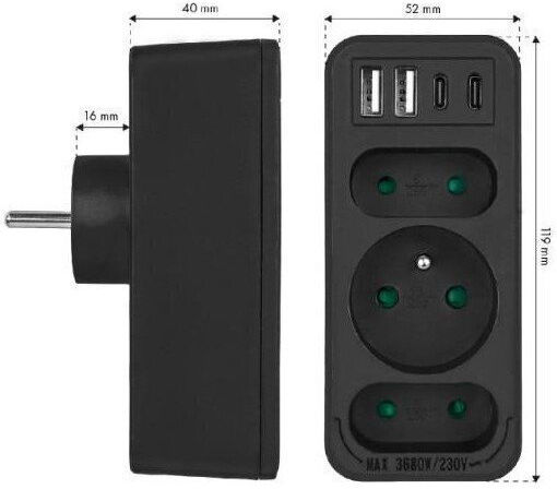 LTC Steckdosenleiste mit USB-A und 2 USB-C