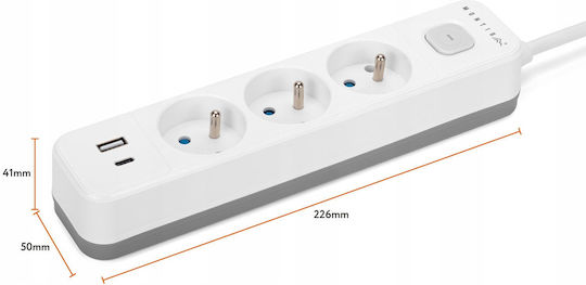 Montis Power Strip 3 Sockets with USB-A and 3m Cable