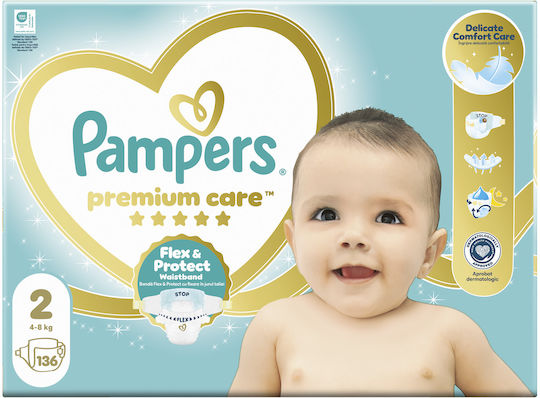 Pampers Πάνες με Αυτοκόλλητο Premium Care No. 2 για 4-8kg 136τμχ