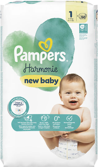 Pampers Πάνες με Αυτοκόλλητο Harmonie No. 1 για 2-5kg 50τμχ