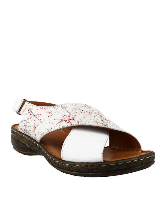 Leather Women's Flat Sandals Anatomic in White Color