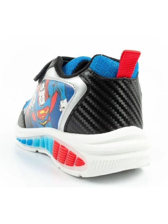 Παιδικά Sneakers Ανατομικά με Σκρατς & Φωτάκια Μαύρα