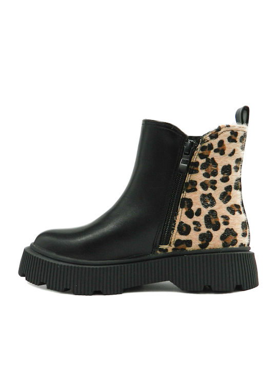 Leather Kids Boots with Zipper Black