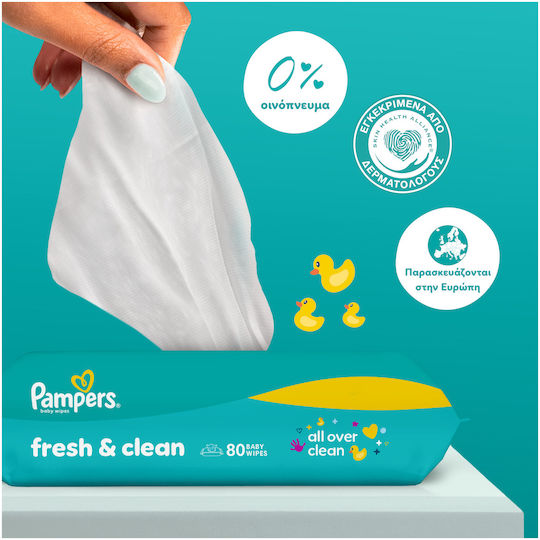 Pampers Fresh Clean Бебешки Кърпички Без Алкохол и Парабени 160 Бр