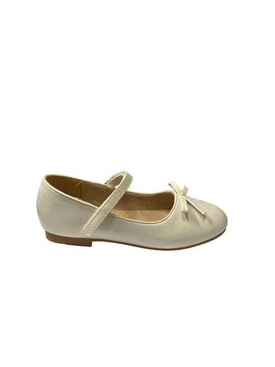 Kids Ballerinas With Hoop & Loop Closure Leather White Athina