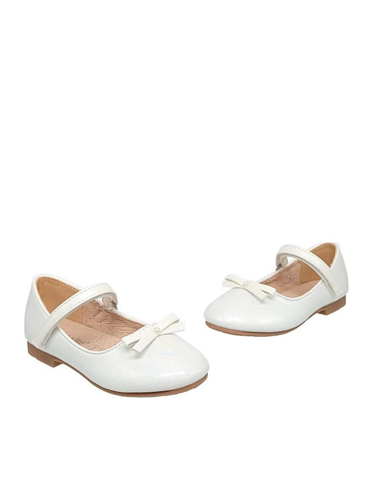 Kids Ballerinas With Hoop & Loop Closure Leather White Athina